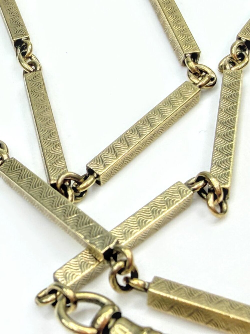 Antique 18K yellow Gold Etched long Bar Link Pocket Watch Chain 17.6g, 14" SS338